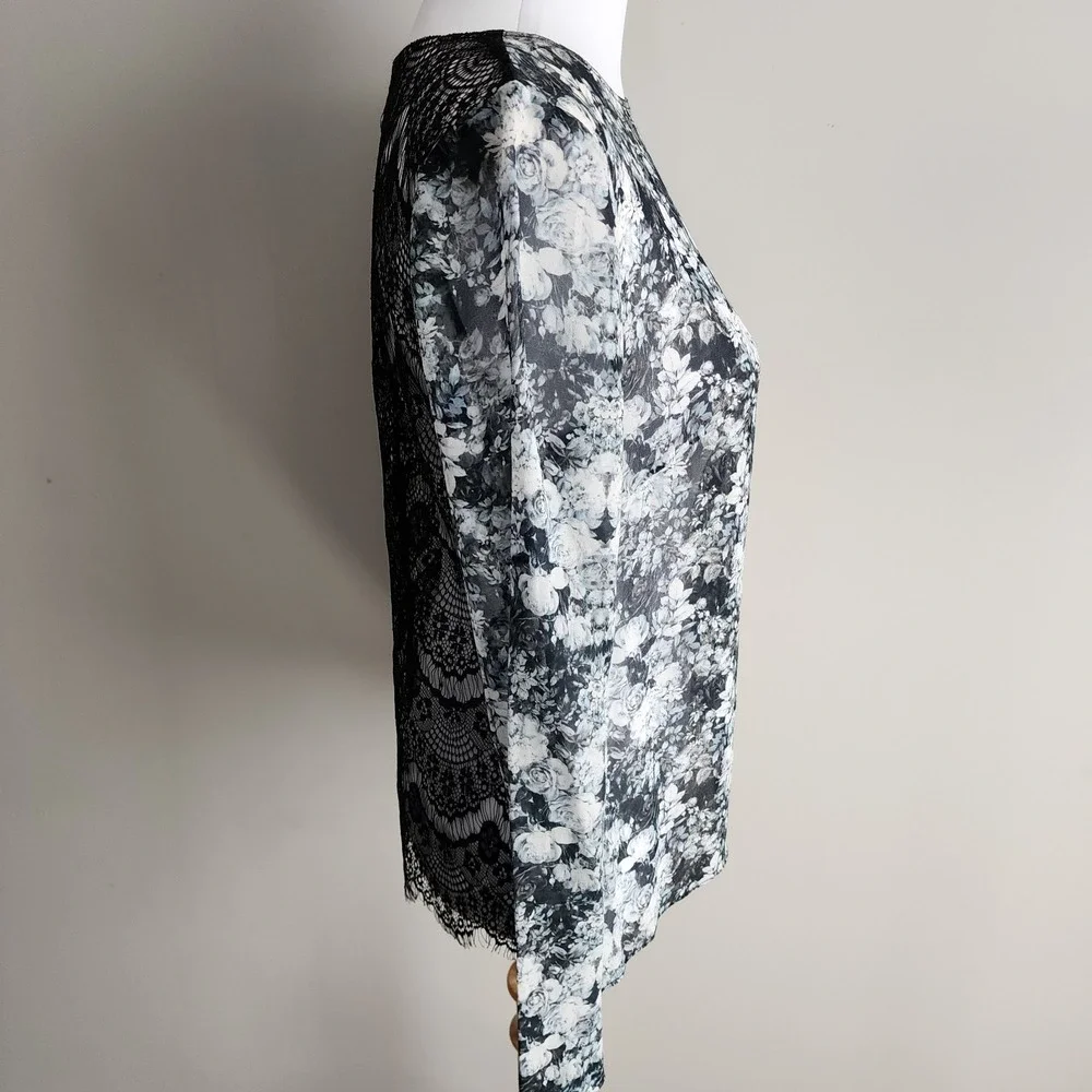 Nicole Miller Artelier Shirt Womens Small Sheer Lace Back Feminine Blouse Dainty - Picture 6 of 14